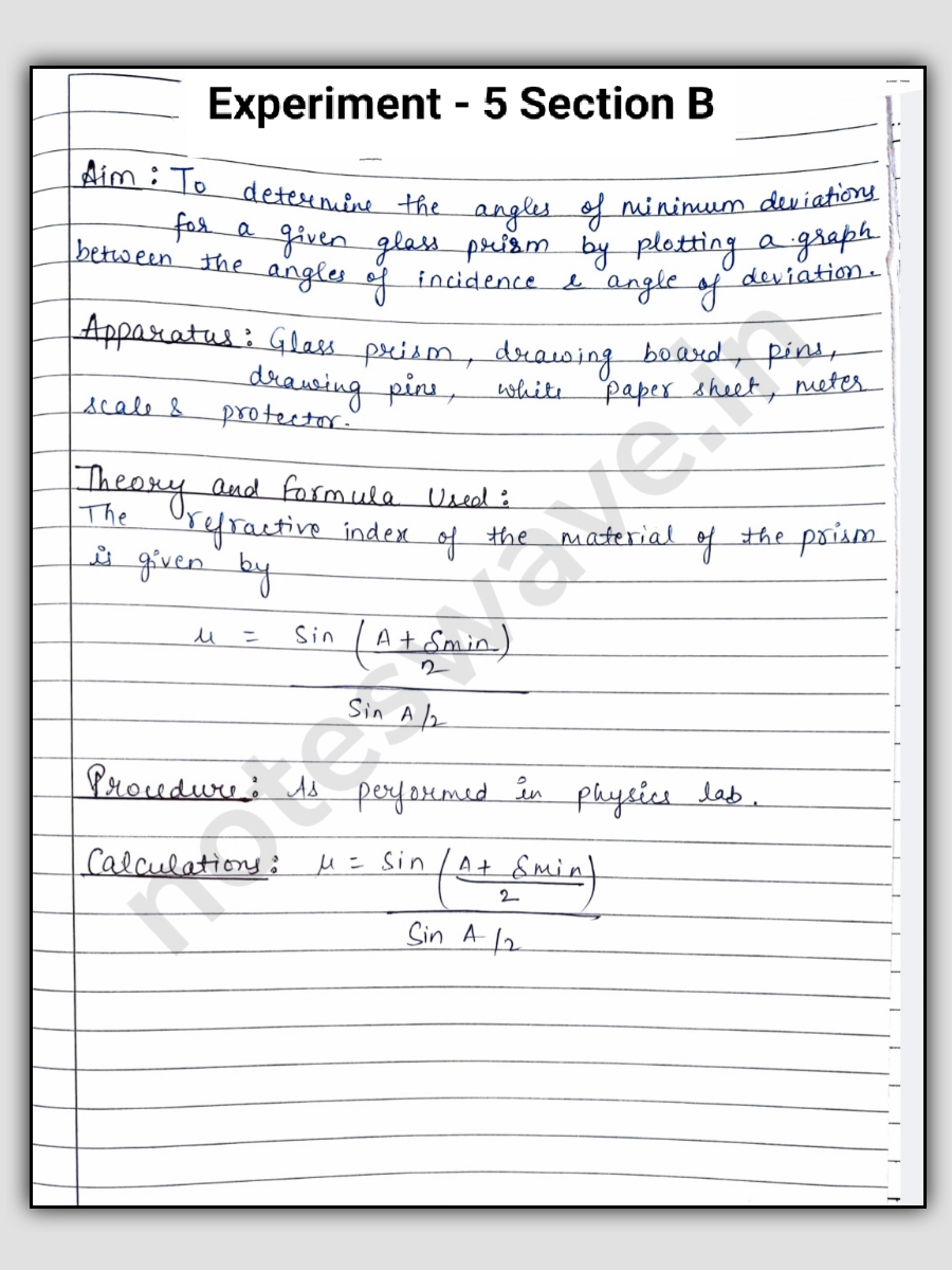 Class 12 Physics Practical pdf File | Section B Experiment 5