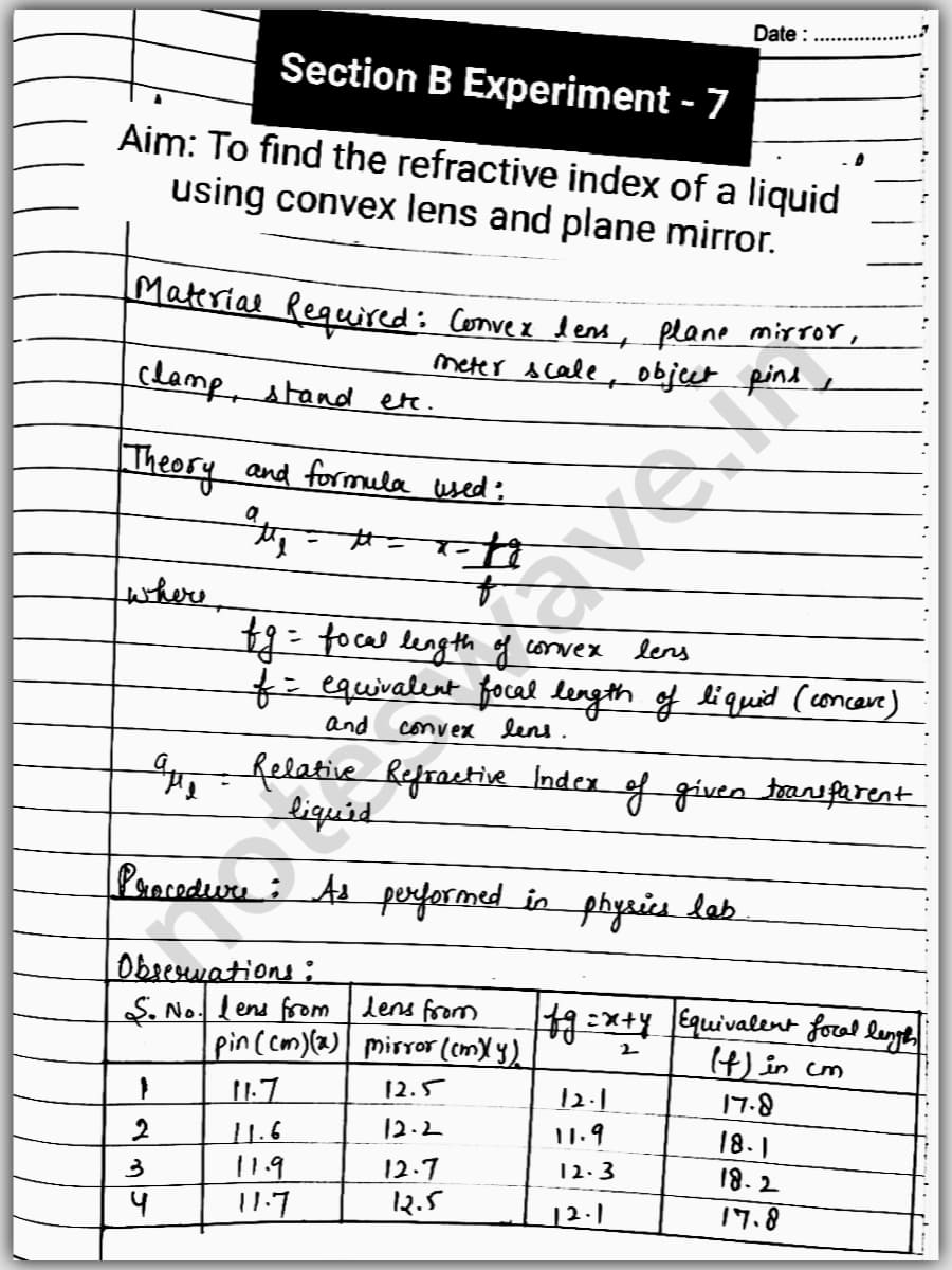 Class Physics Practical File Pdf Section B Experiment