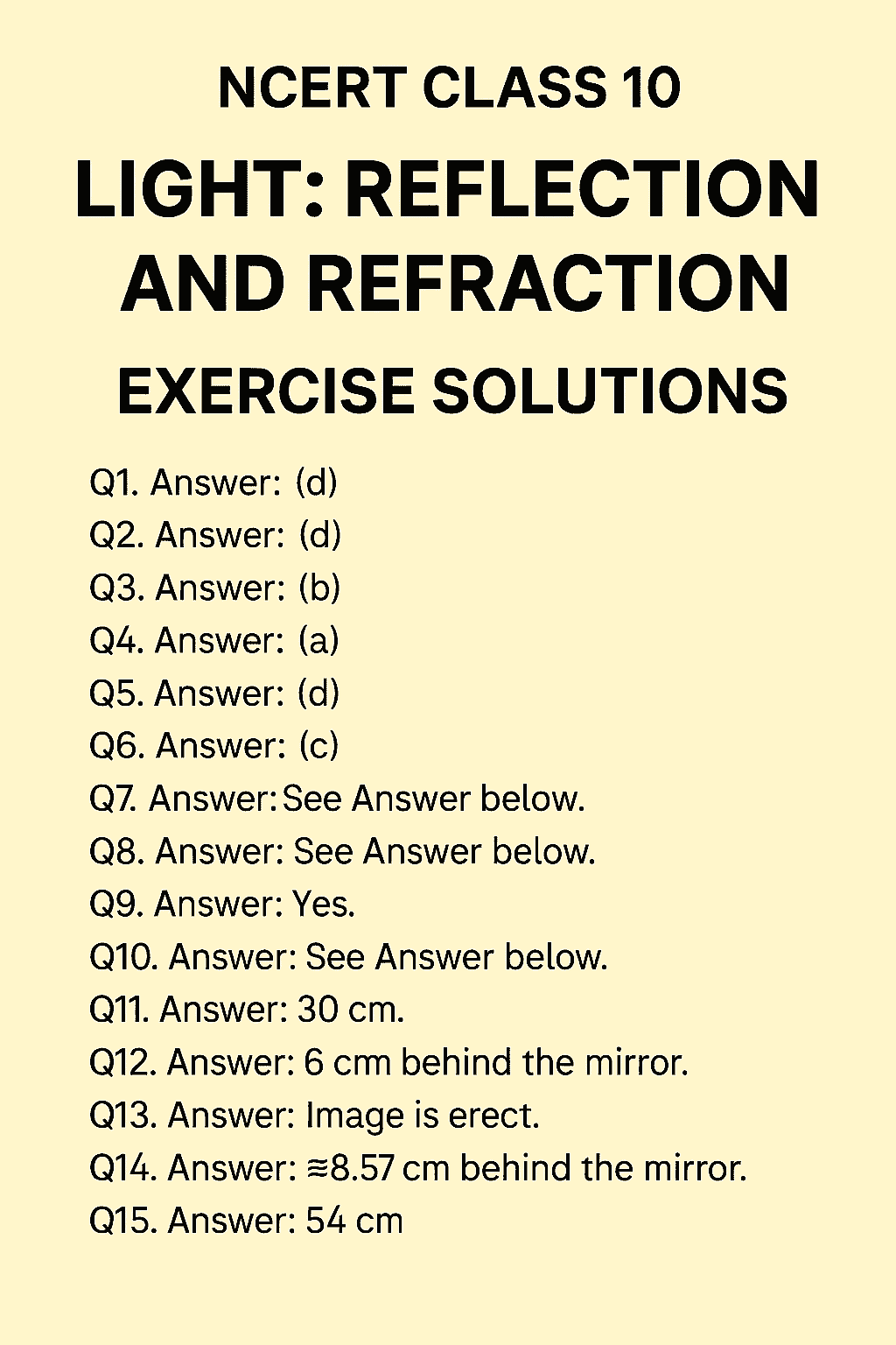 NCERT Class 10 Science Chapter 10 Light Reflection and Refraction Exercise Solutions